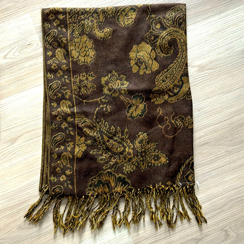 Pashmina Paisley Scarf Rich NWT Deep Colors Purple Gold Brown Classic Timeless